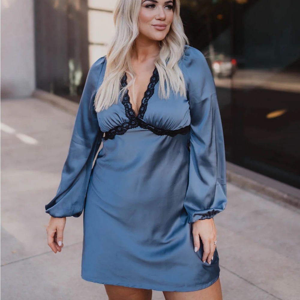 Satin lace trimmed dress